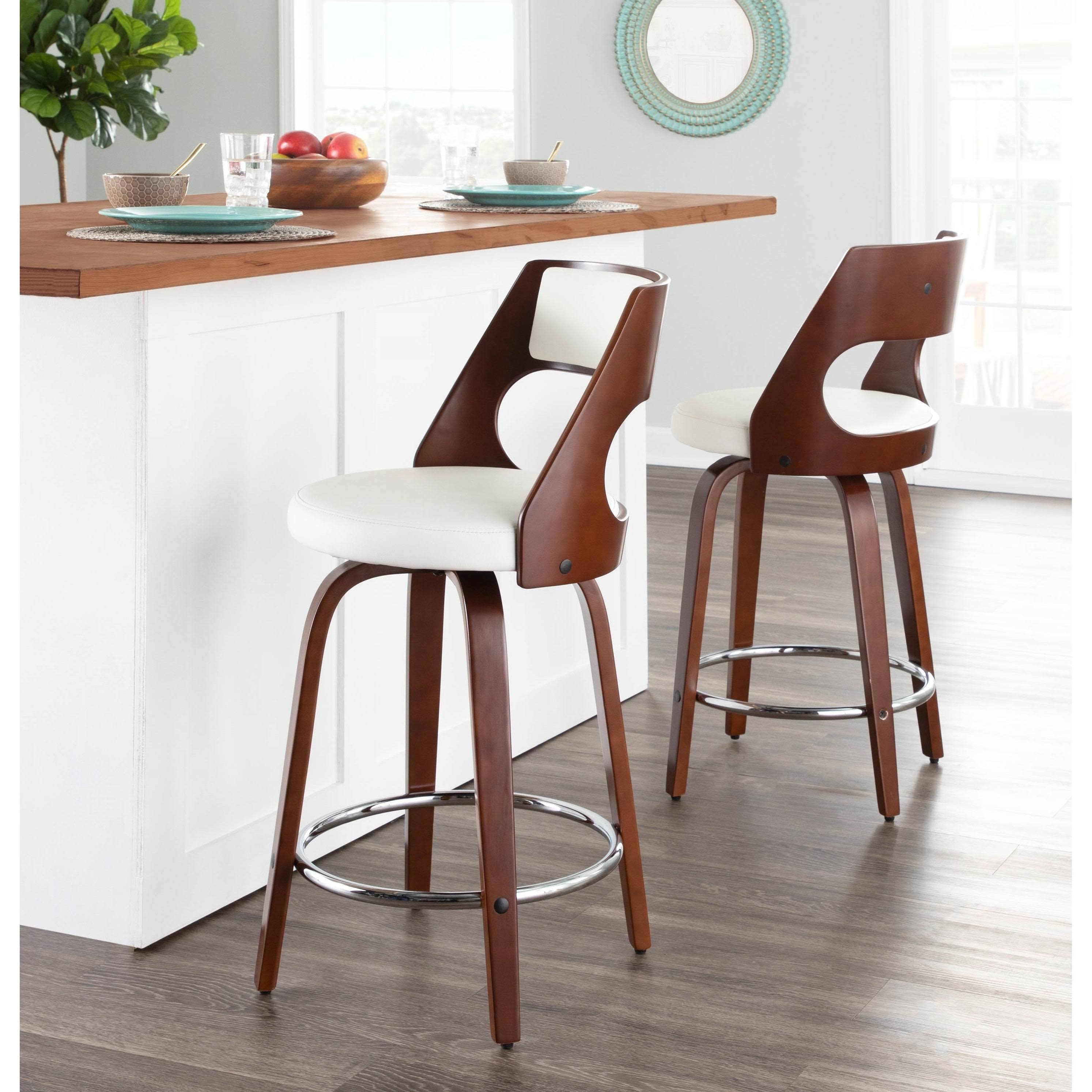 White/Cherry Mid-Century Modern Counter Stool (Set of 2) A187