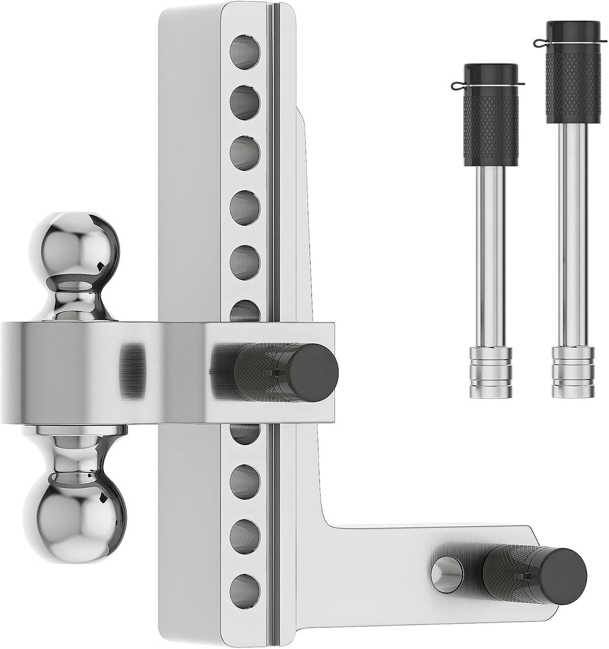 Adjustable Trailer Hitch Ball Mount, 2.5-Inch Receiver, 8-Inch Drop, 8-Inch Rise, Dual Towing Balls with Double Pin Key Locks G56205
