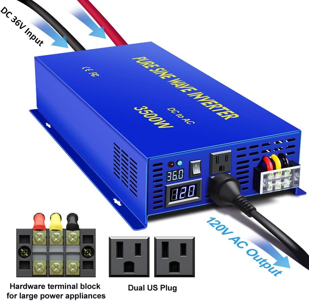 3500W Pure Sine Wave Power Inverter 36V DC to 120V AC with Wireless Remote Control S87470