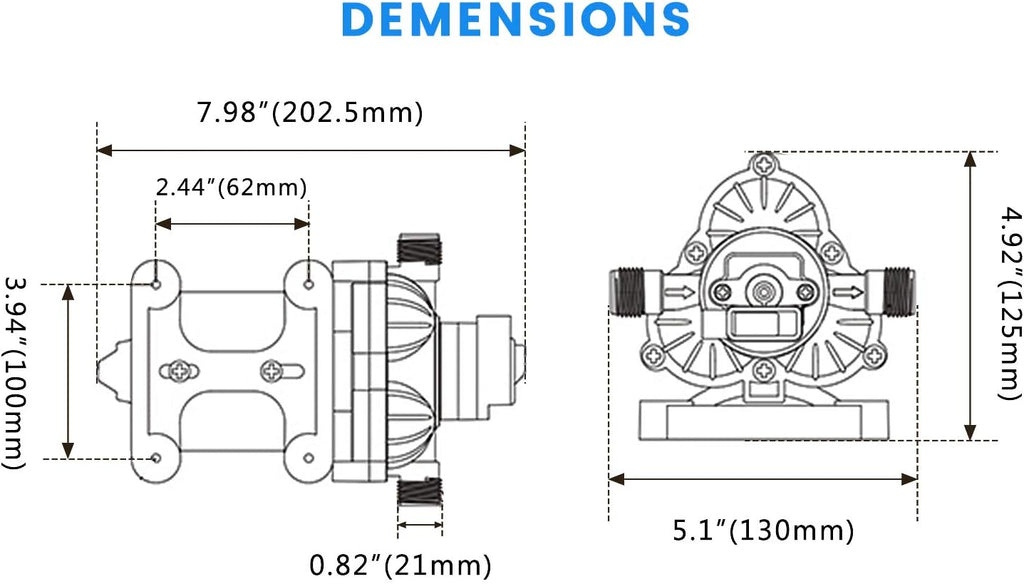 12V Self Priming Diaphragm Pump with Pressure Switch 3.0GPM 45PSI Pack of 2 V305