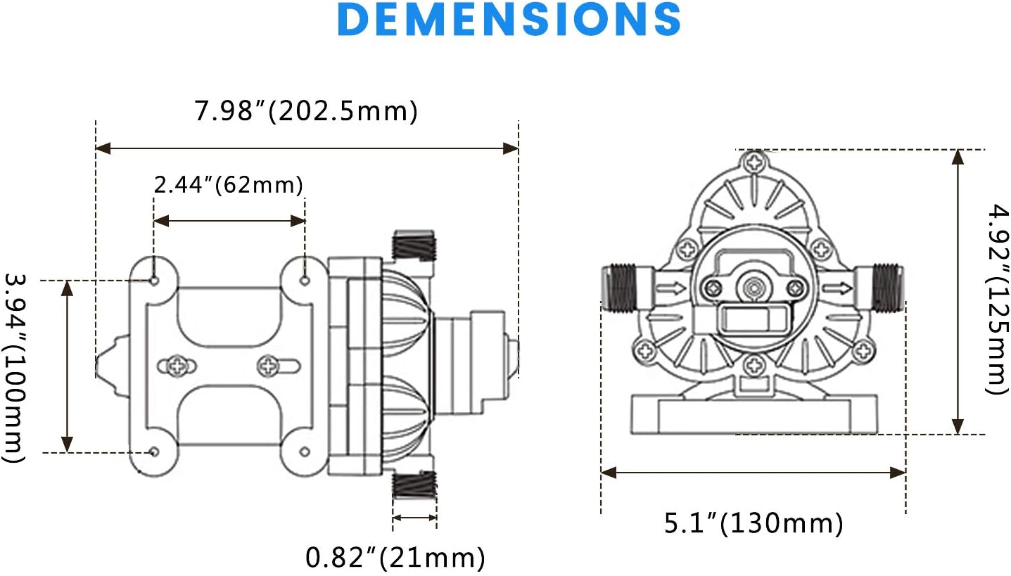12V Self Priming Diaphragm Pump with Pressure Switch 3.0GPM 45PSI Pack of 2 V305
