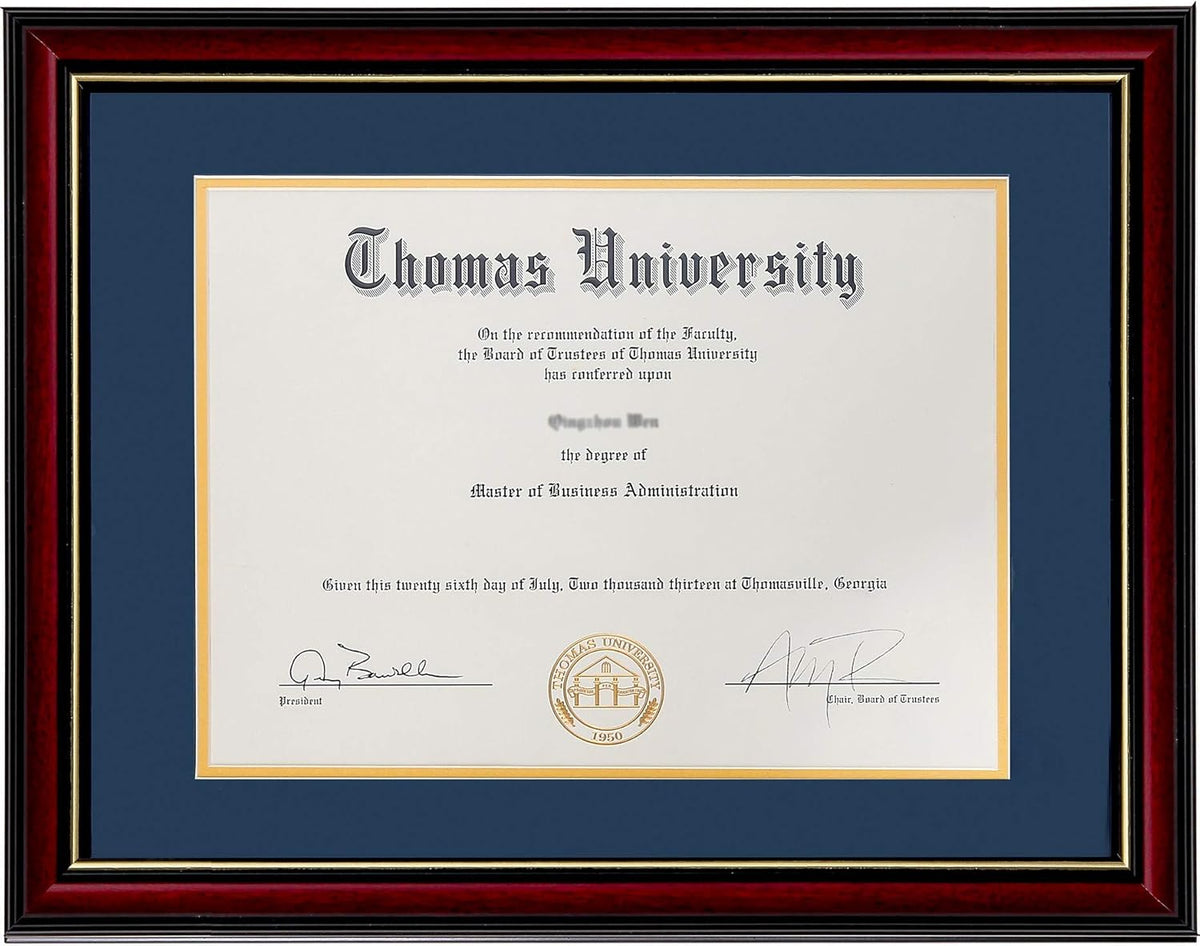 Diploma Frame Real Wood Glass Golden Rim 8.5x11 Inch with Mat 11x14 Inch Without Mat Double Mat Navy Blue B486921