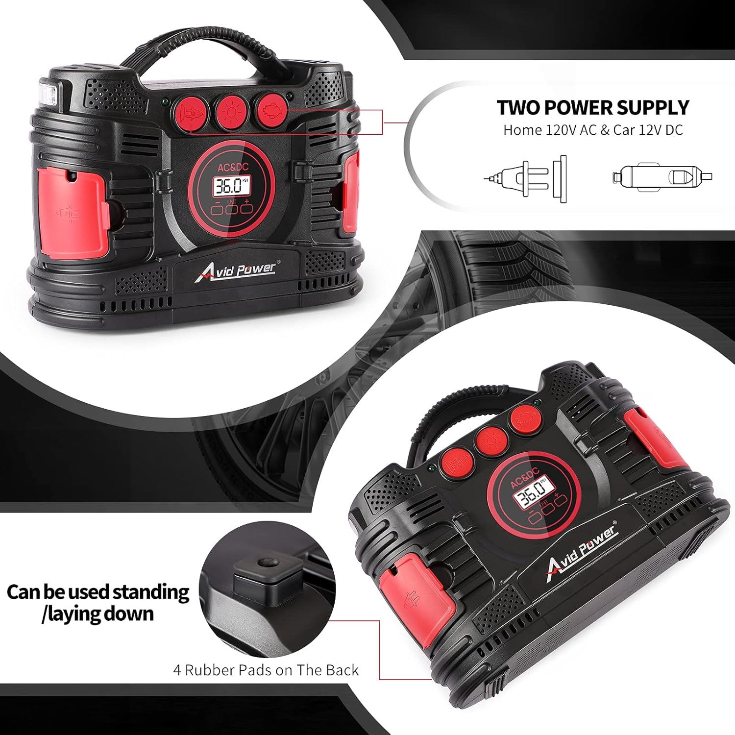 AC/DC Tire Inflator Portable Air Compressor with Dual Motors Digital Gauge LED Light Pack of 2 B2701
