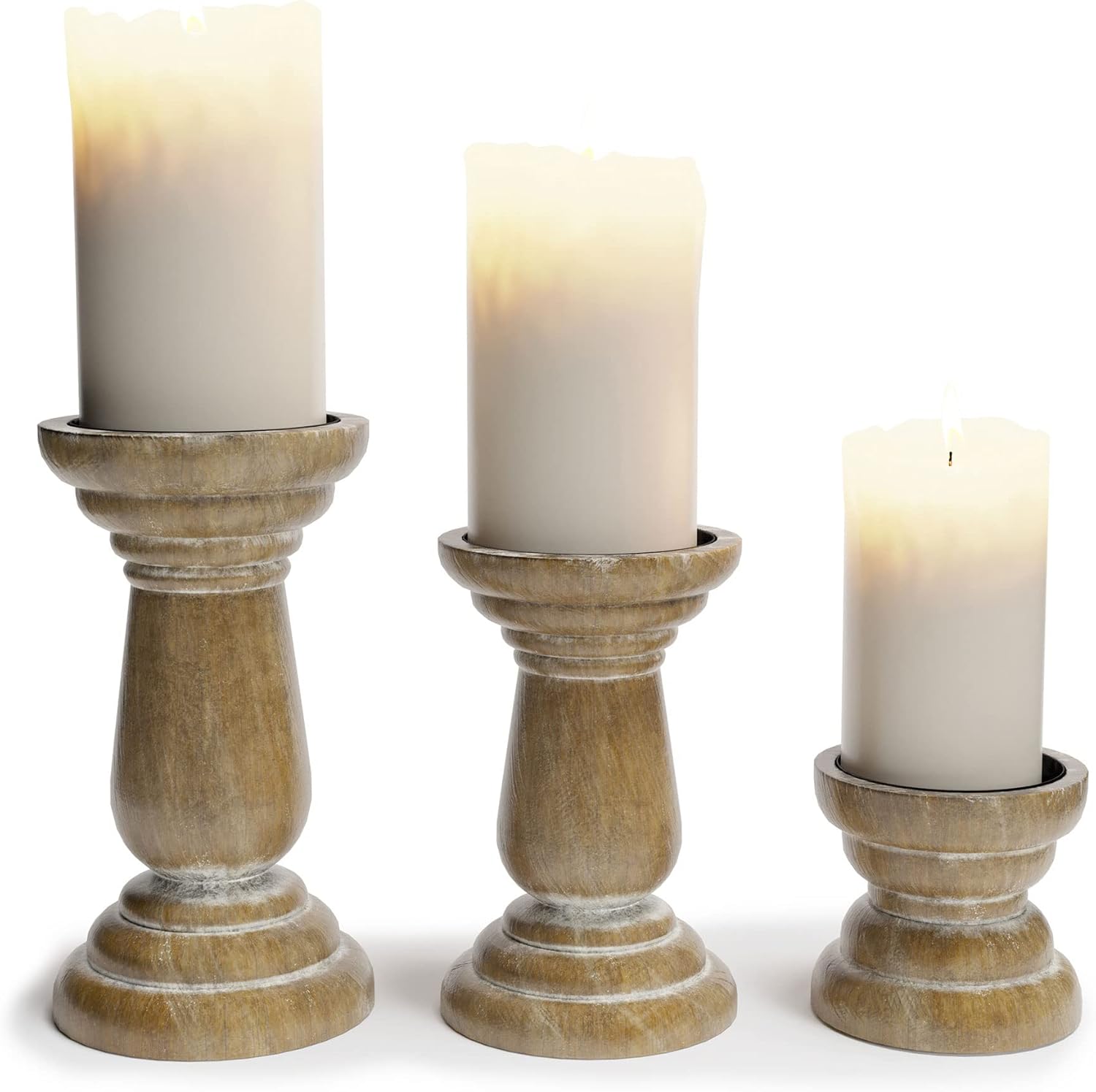 Grey Wood Pillar Candle Holder Stands, Set of 3 X79338