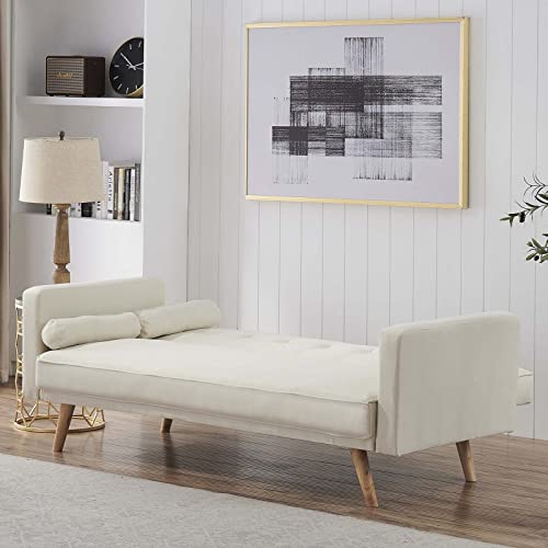 71" Convertible Futon Sofa Bed with 2 Throw Pillows, Beige G600278