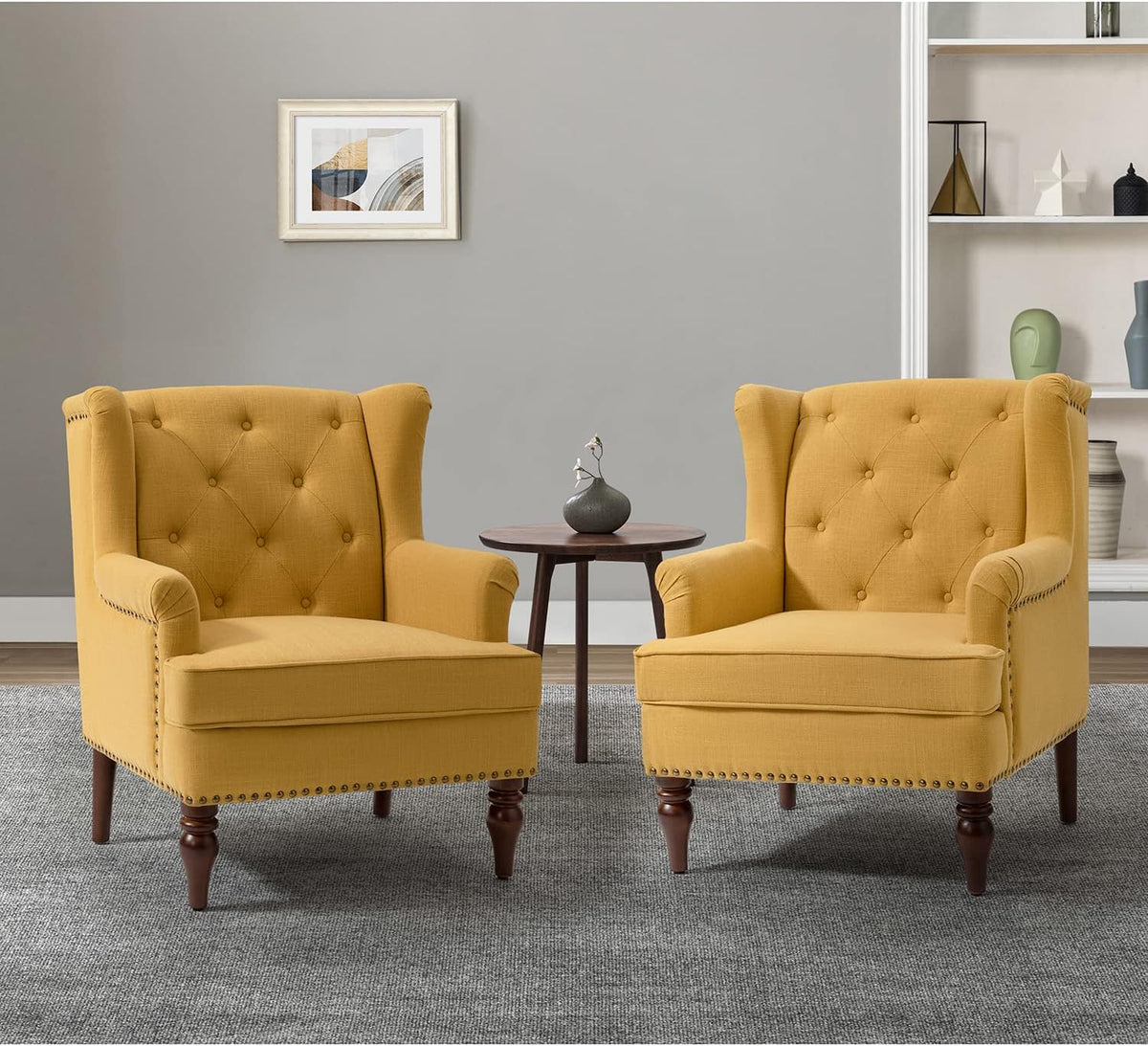 Mustard Tufted Fabric Upholstered Armchair Set Of 2 M378910