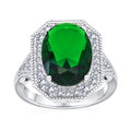 Vintage Oval CZ Emerald Cut Green Statement Cocktail Ring M61492