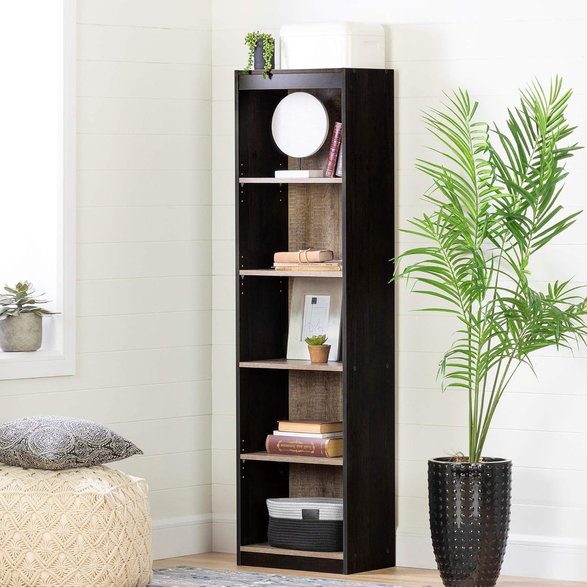 Pure Black 5-Shelf Narrow Bookcase A5156