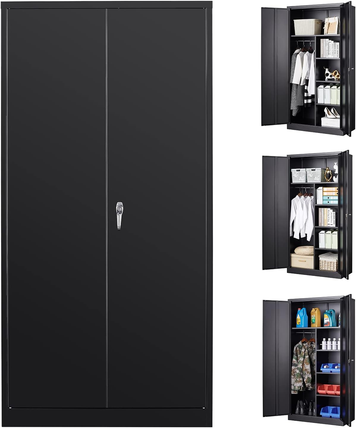 72" Tall Steel Storage Cabinet with Locking Door and 4 Adjustable Shelves Y253