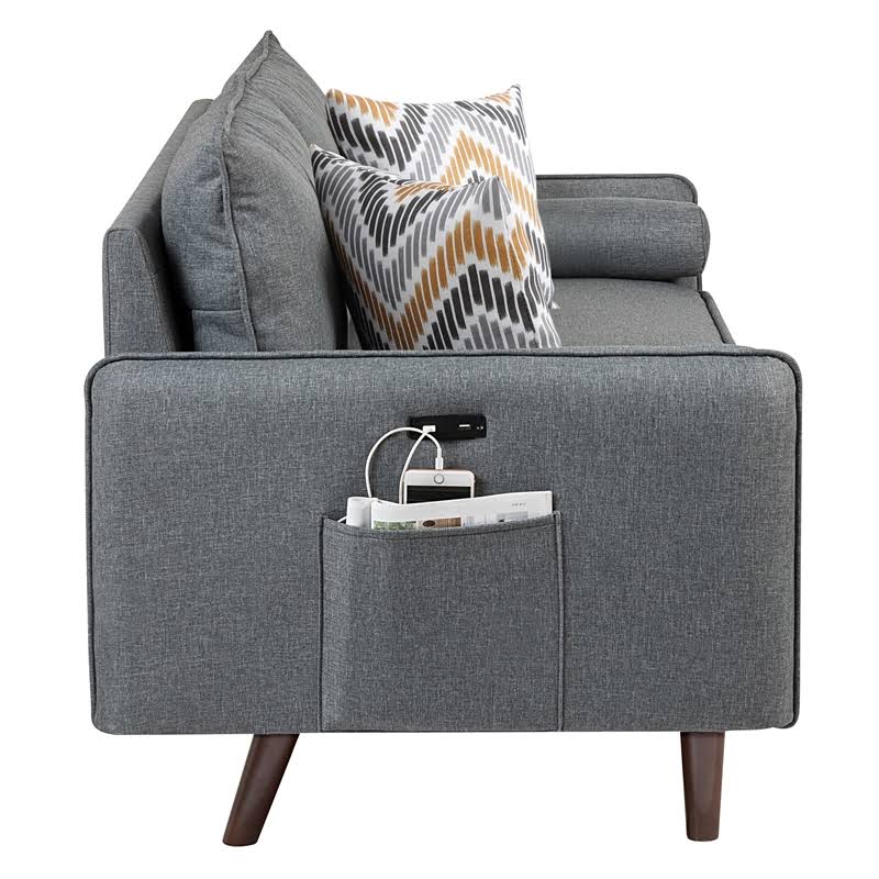 Gray Fabric Sofa with USB Dock V323