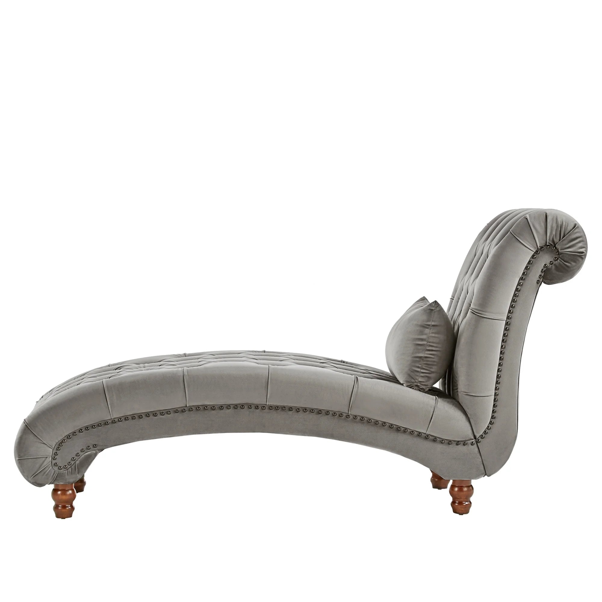 Grey Velvet Tufted Lounge Chair with Matching Pillow T14092