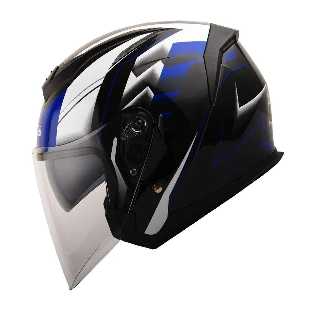 Small Blue Motorcycle Open Face Helmet with Dual Lens P8213