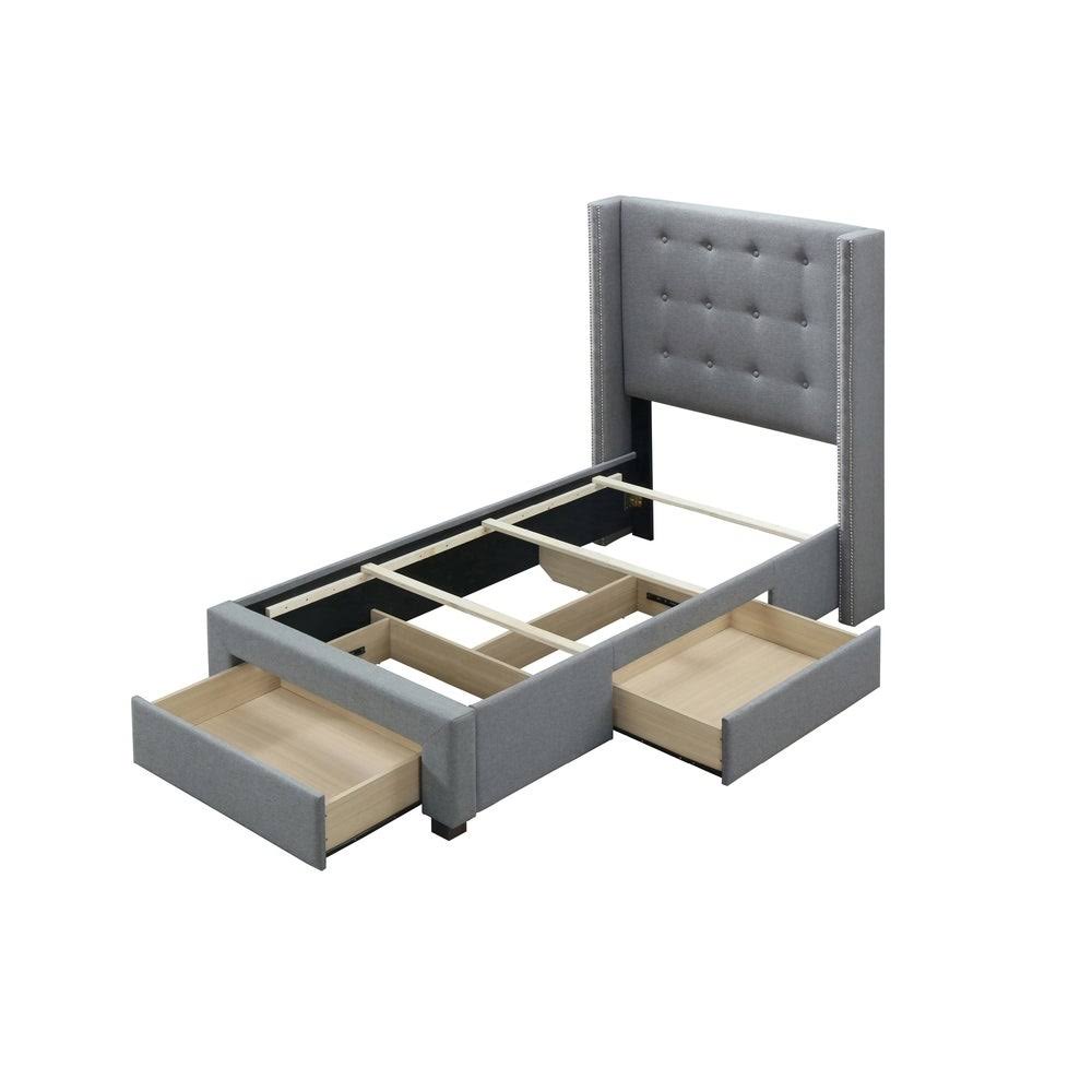 Grey Linen Wingback Storage Bed W186