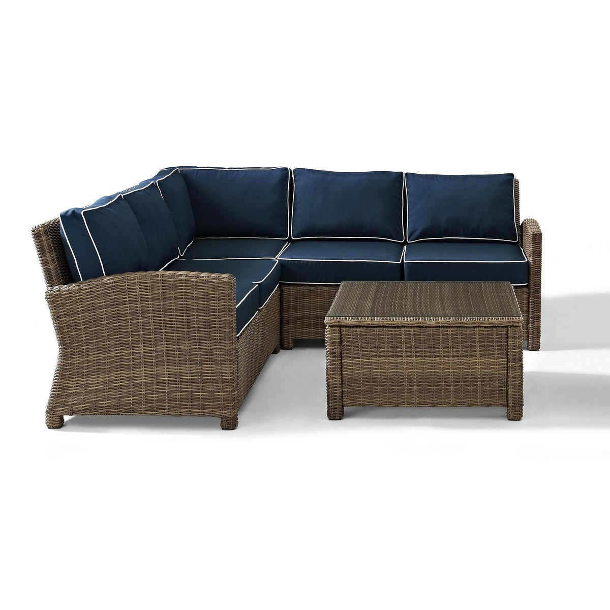4Pc Outdoor Wicker Sectional Set with Glass Top Coffee Table N64204