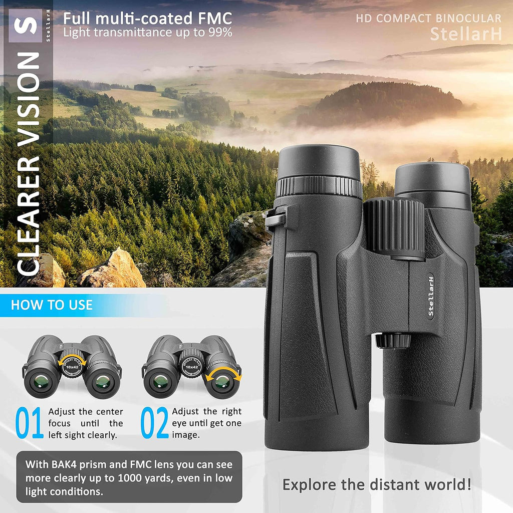10x42 Waterproof Binoculars with Tripod, Smartphone Adapter, Carrying Bag G1527