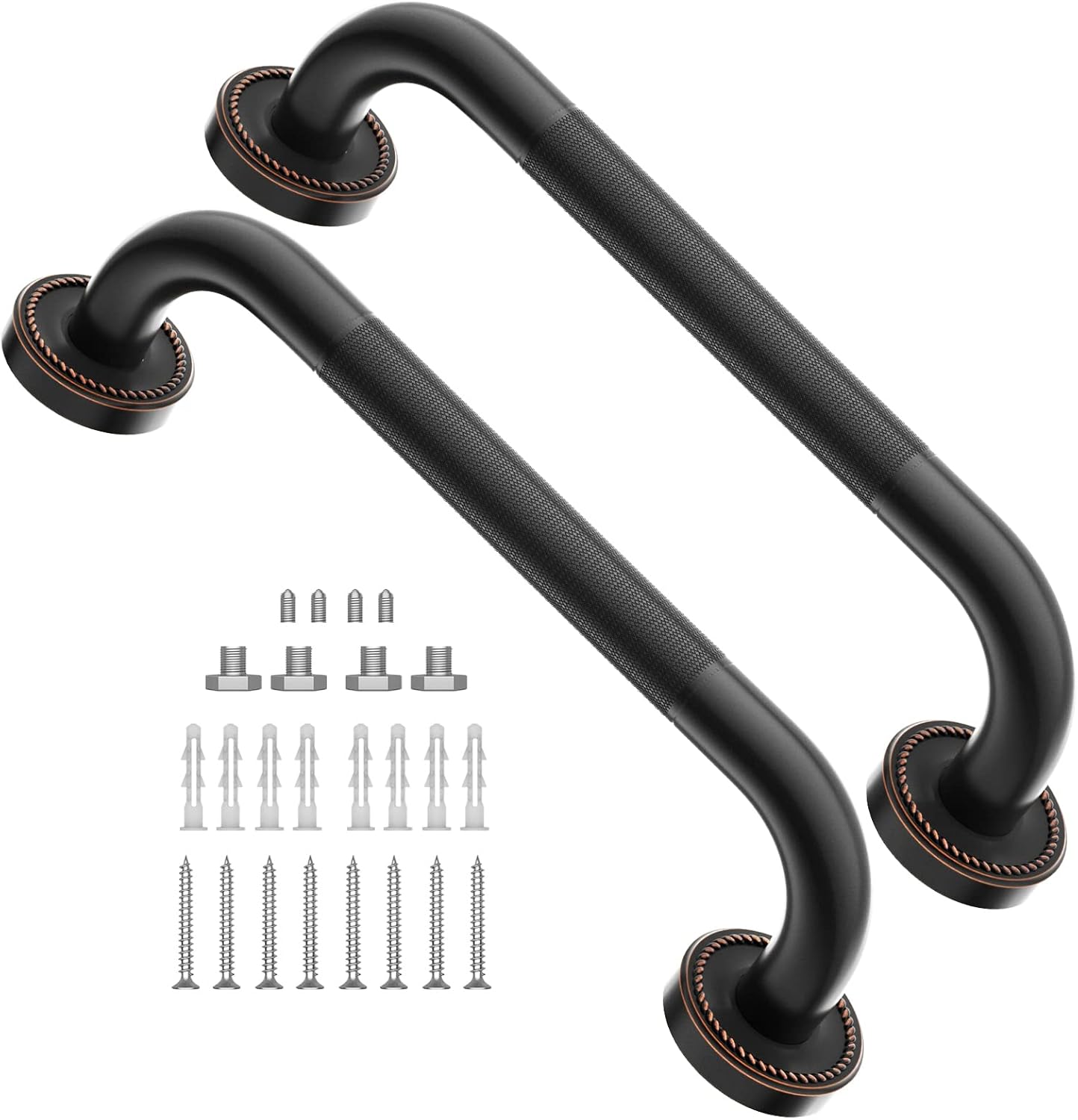 2 Pack 20 Inch Anti Slip Bronze Shower Grab Bar Oil Rubbed Black, Antique Brass Bathroom Grab Bar, Knurled Bath Balance Bar, Safety Handrail Support, Handicap Elderly Senior Assist Bath Handle Pack of 2 L268