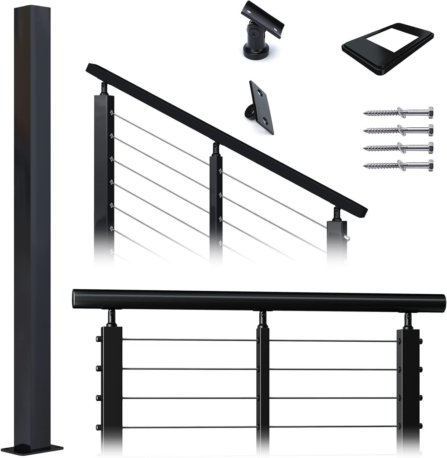 Square 36x2x2 304 Stainless Steel Black Pre-drilled Post A4514