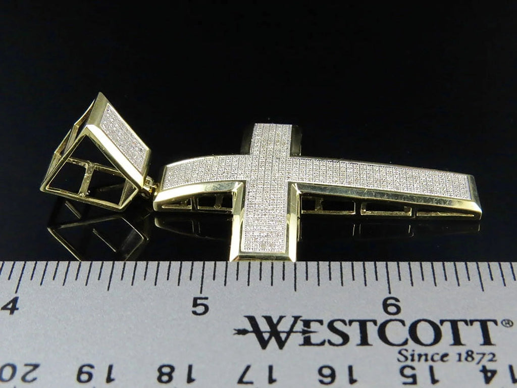 10K Yellow Gold Dome Cross Pendant Charm 1.70ct P2399