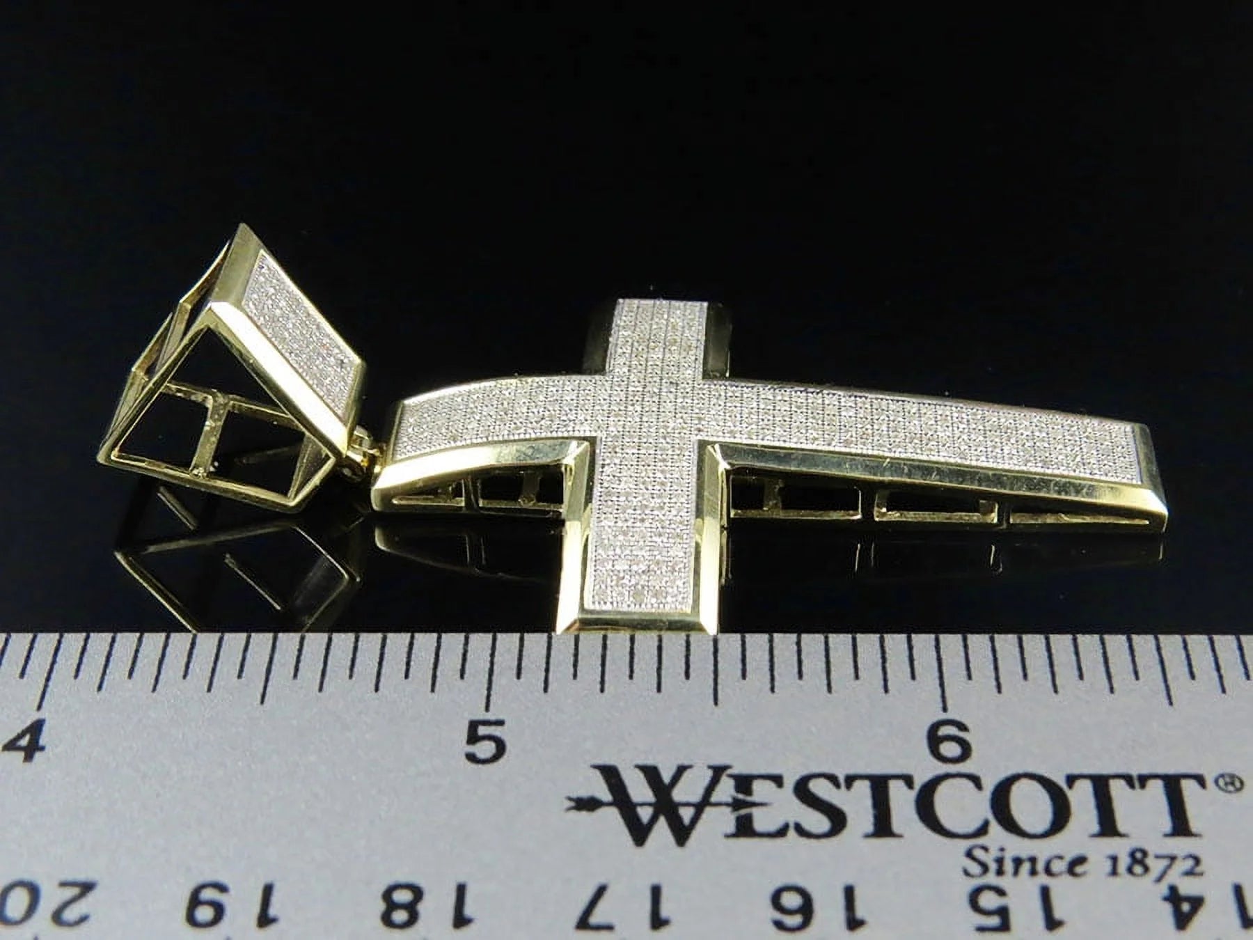 10K Yellow Gold Dome Cross Pendant Charm 1.70ct P2399