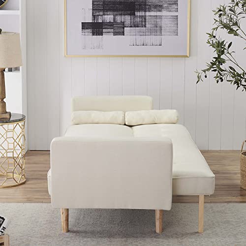 71" Convertible Futon Sofa Bed with 2 Throw Pillows, Beige G600278