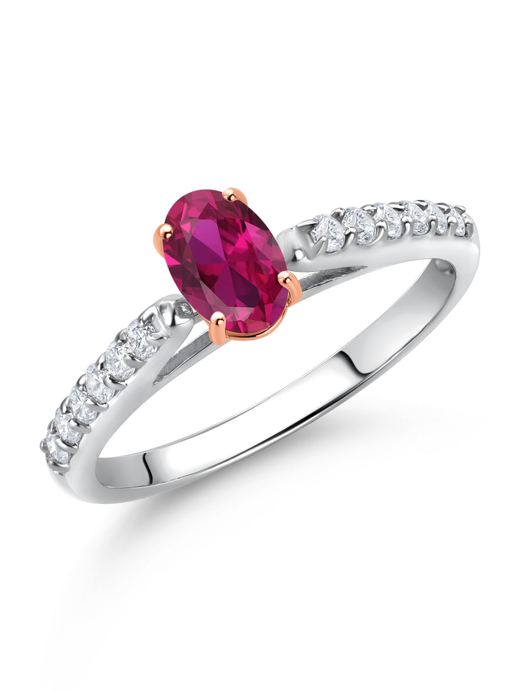 925 Silver 10K Rose Gold Red Created Ruby White Lab Grown Diamond Engagement Ring Oval 6X4MM S165713