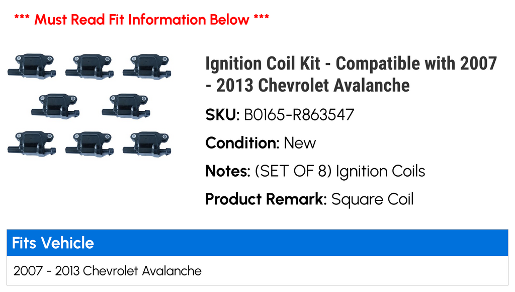 Ignition Coil Kit Compatible with Chevy Avalanche O163