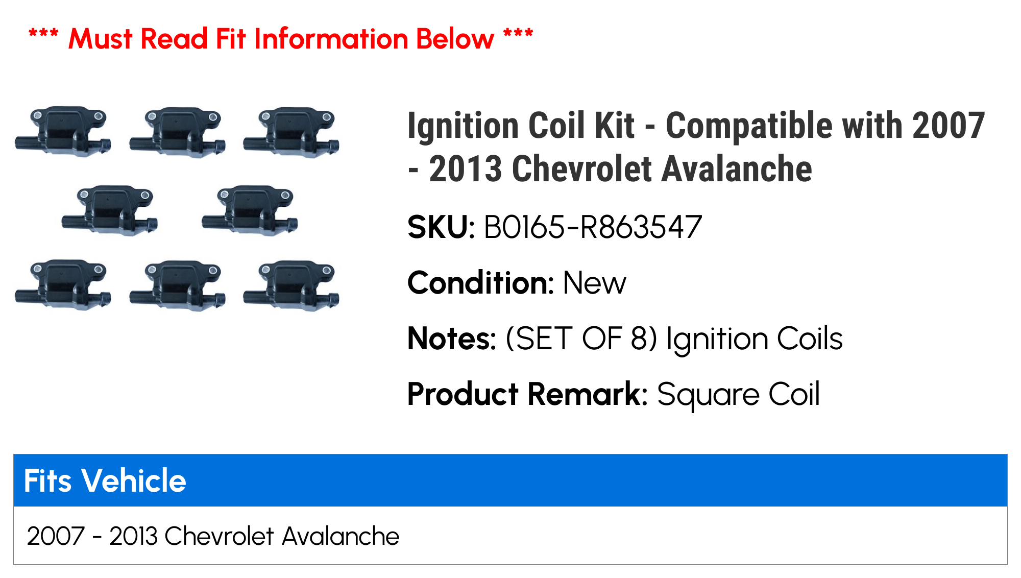 Ignition Coil Kit Compatible with Chevy Avalanche O163