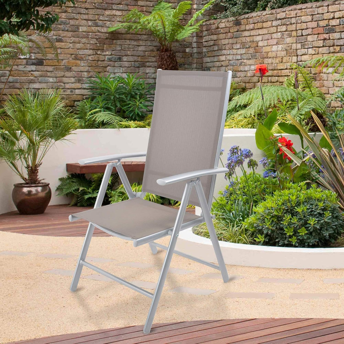 Set of 2 Aluminum Adjustable Reclining Patio Folding Sling Back Chairs L68035