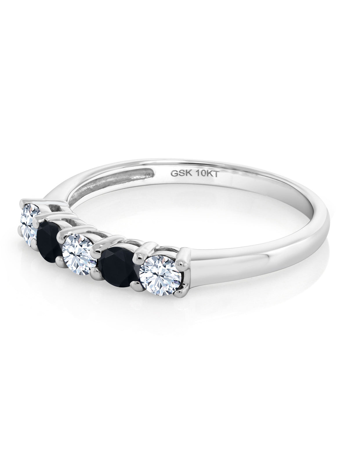 White Created Sapphire and Black Onyx 5 Stone Ring Q51040