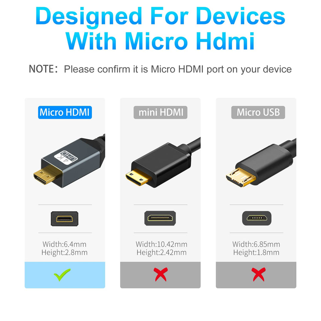 4K Micro HDMI to HDMI Cable 1FT Braided Cord P979