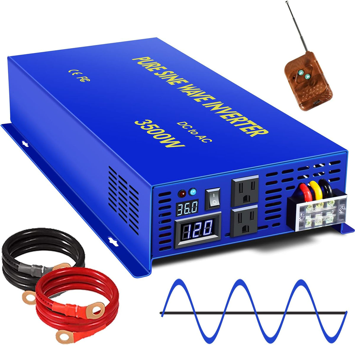 3500W Pure Sine Wave Power Inverter 36V DC to 120V AC with Wireless Remote Control S87470