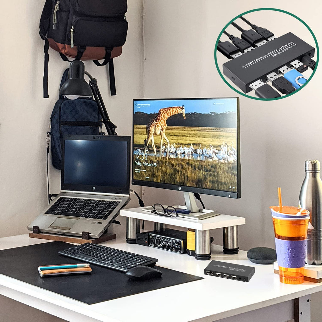 KVM Switch DisplayPort 2 Port, 4K@60Hz, 2 DP Cable and 2 USB Cable Included E912717