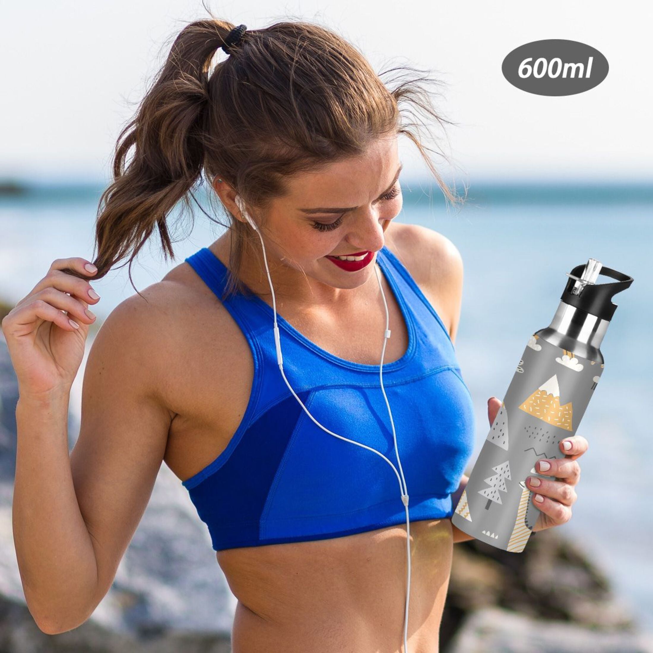 Stainless Steel Insulated Thermos Vacuum Flask Water Bottle with Straw Lid S509907