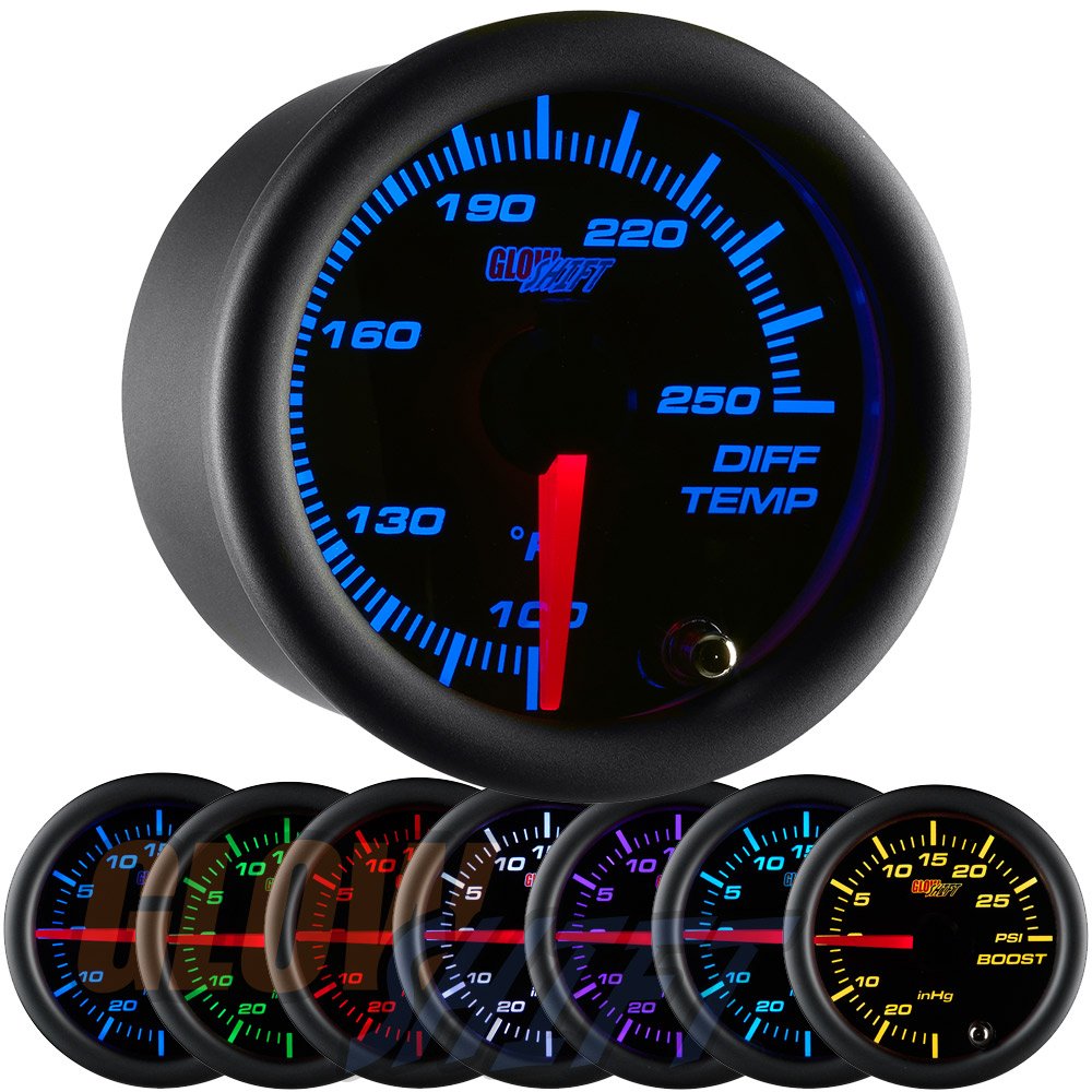 Black 7 Color 250 F Rear Differential Temperature Gauge Kit 2-1/16" 52mm Pack of 2 D9111