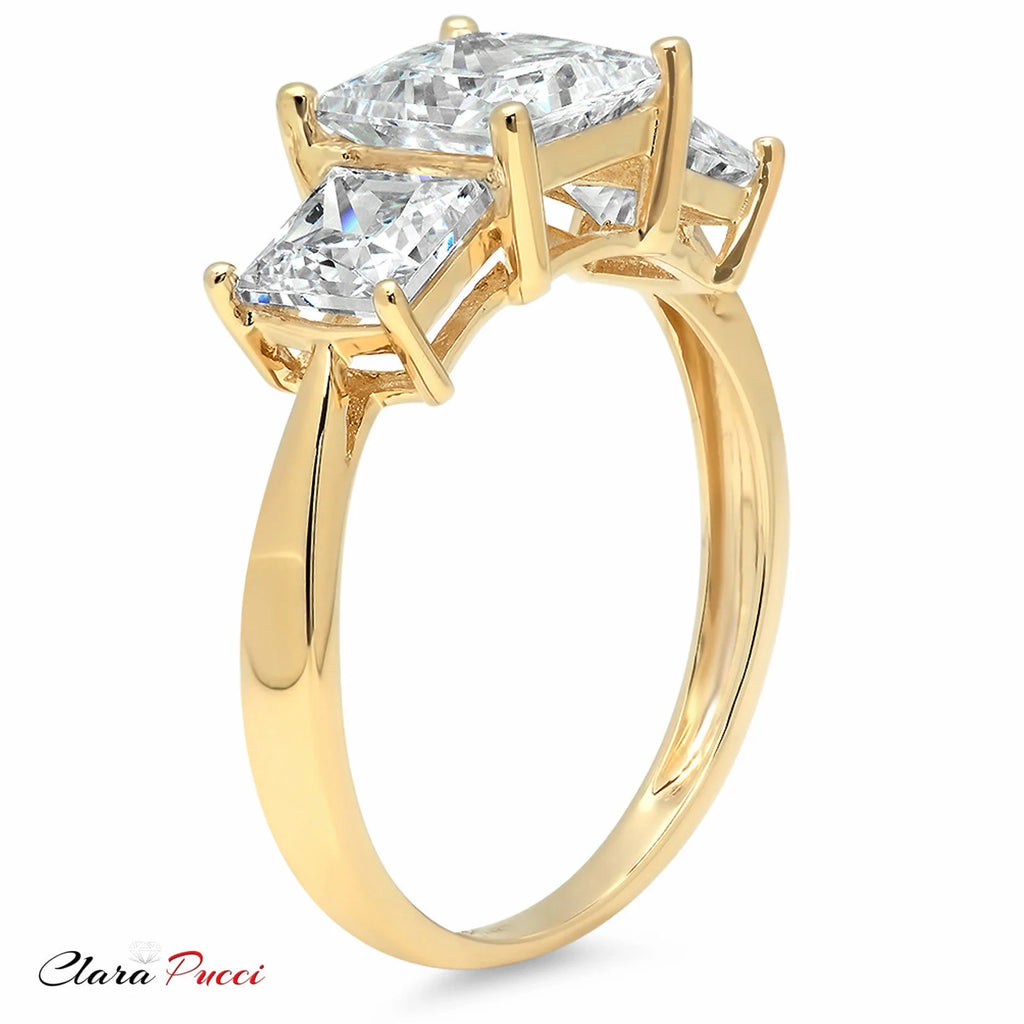 18K Yellow Gold Three-Stone Diamond Engagement Ring size 3.5 K344