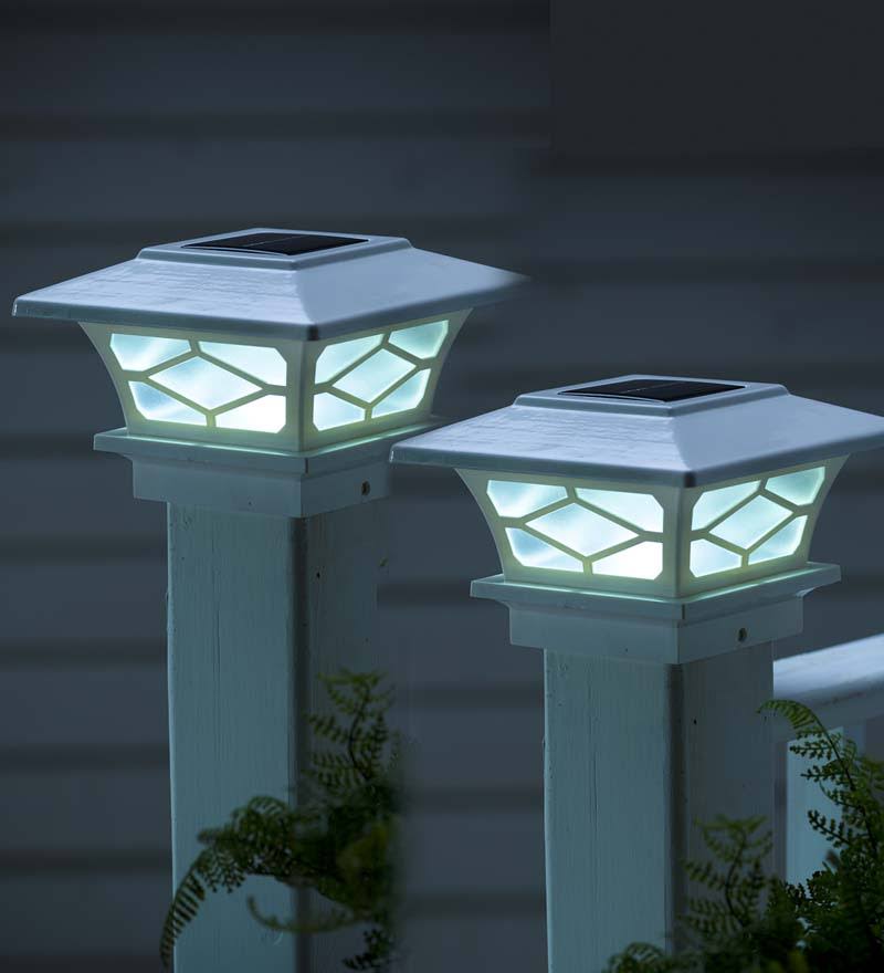 Set of 2 White Solar Post Cap Lights P29566