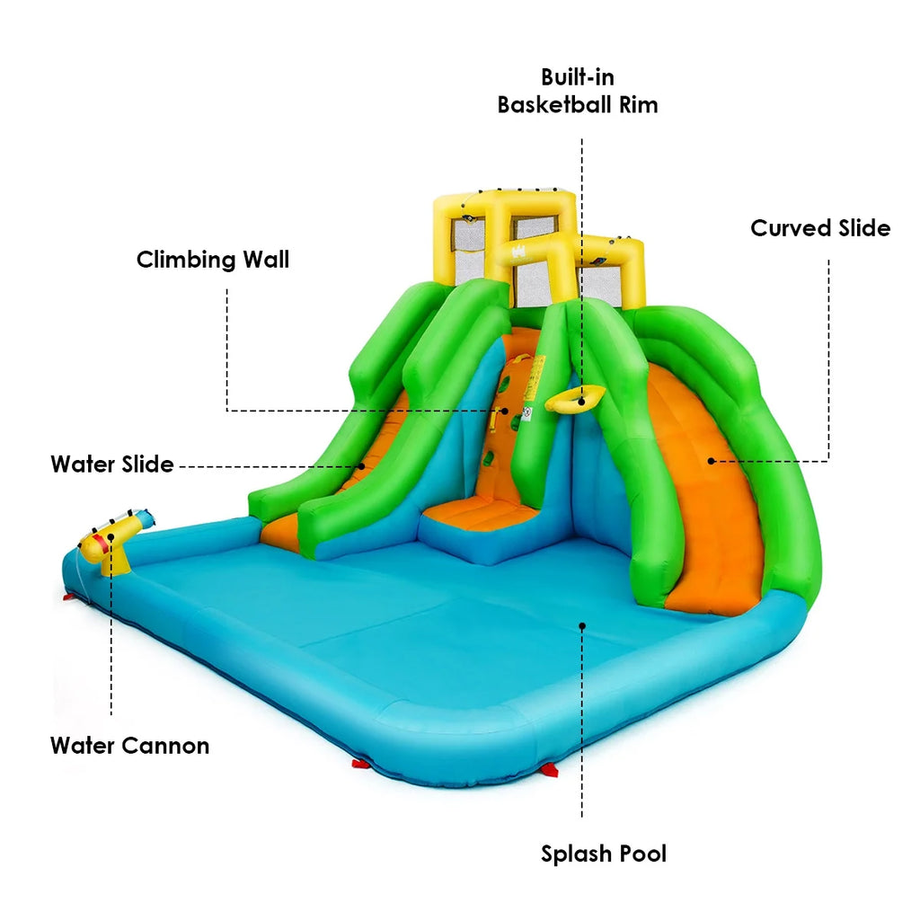 Inflatable Water Park Bounce House Two-Slide Bouncer with Climbing Wall and 480W Blower V6918