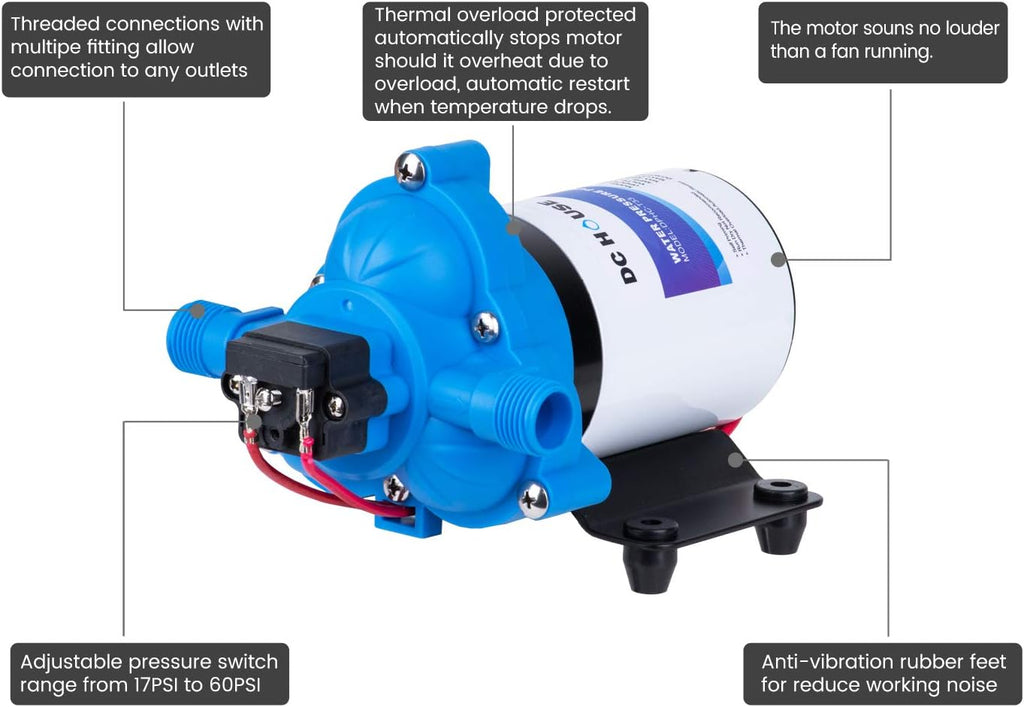 12V Self Priming Diaphragm Pump with Pressure Switch 3.0GPM 45PSI Pack of 2 V305