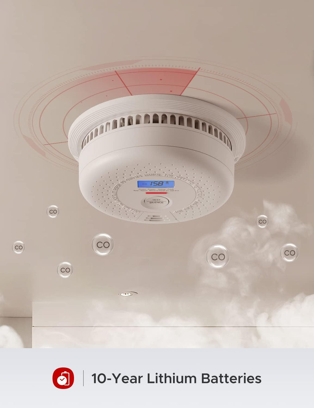Smoke and Carbon Monoxide Detector with LCD Display, Dual Sensor, Pack of 2 P769763