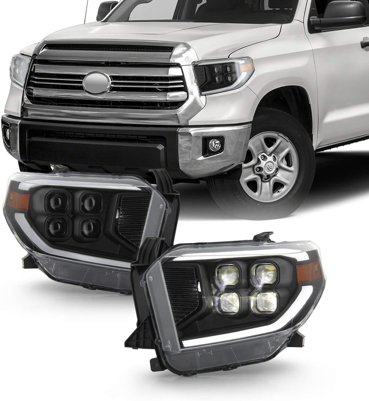 Black LED Quad Projector Headlights Pair F523594
