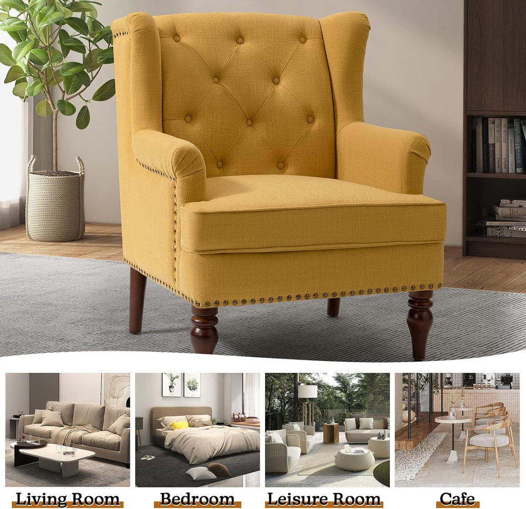 Mustard Tufted Fabric Upholstered Armchair Set Of 2 M378910