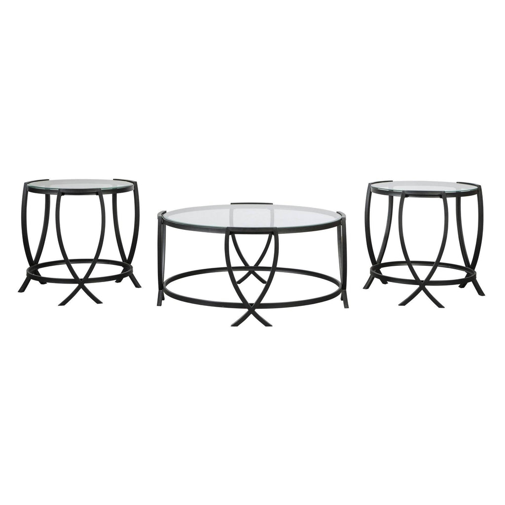 Round Table Set with Glass Top and Metal Body Black H4684
