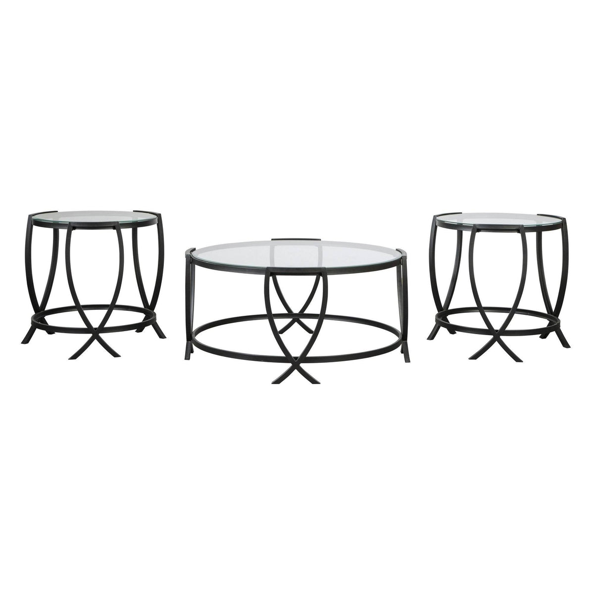 Round Table Set with Glass Top and Metal Body Black H4684
