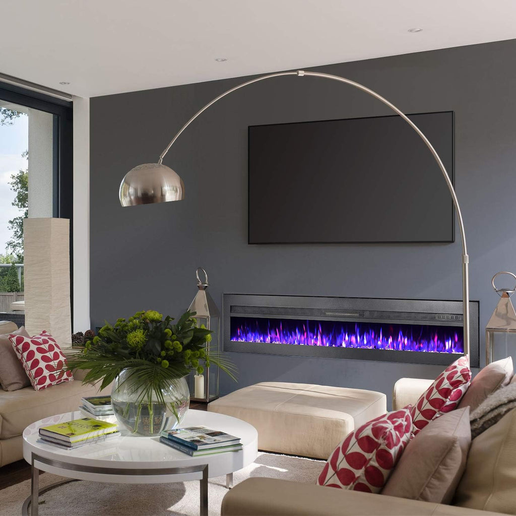 Black 60 Inch Wall Recessed Electric Fireplace with Remote X1400