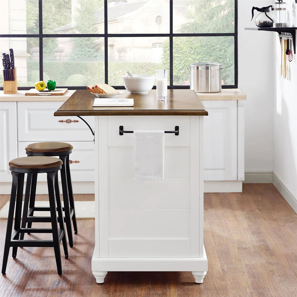 White Kitchen Island with 2 Stools K91596