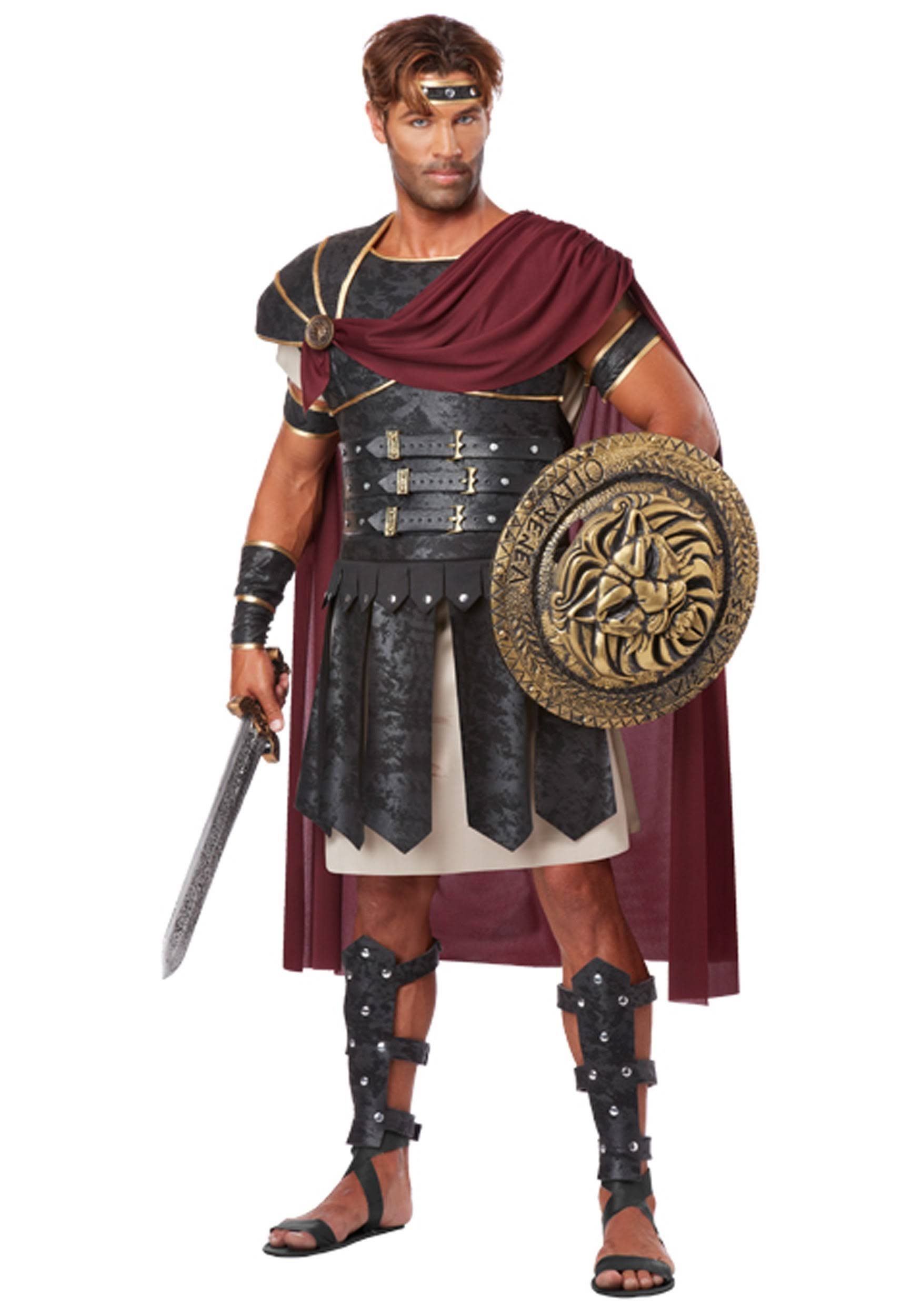Men's Plus Size Roman Gladiator Costume, Brown/Cardinal Red, Size 1X X2362