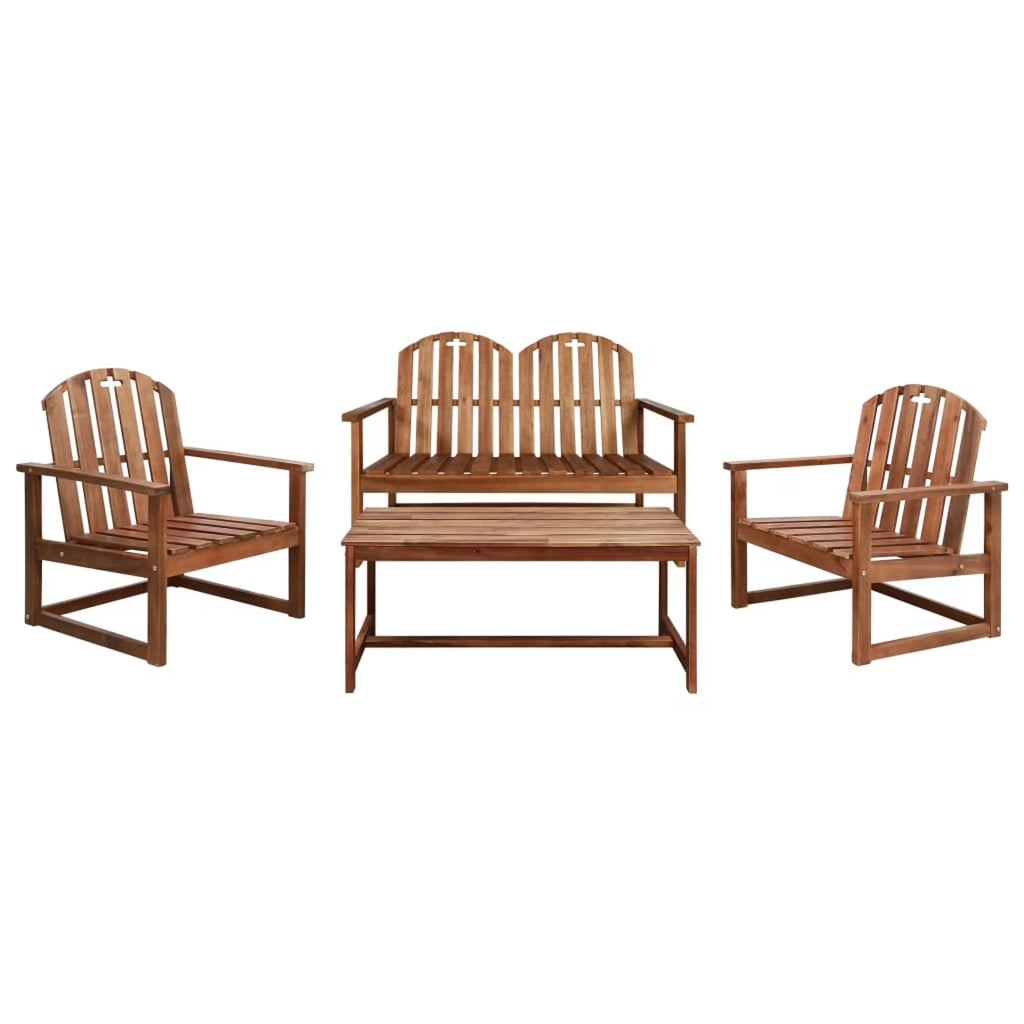 Set of 4 Acacia Wood Patio Lounge Set with Garden Bench and Coffee Side Table C21077