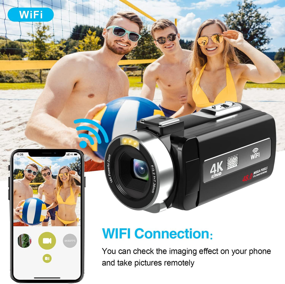 4K Camcorder with IR Night Vision and 18X Digital Zoom A32895