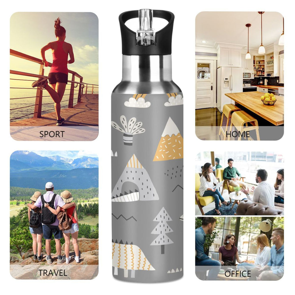Stainless Steel Insulated Thermos Vacuum Flask Water Bottle with Straw Lid S509907
