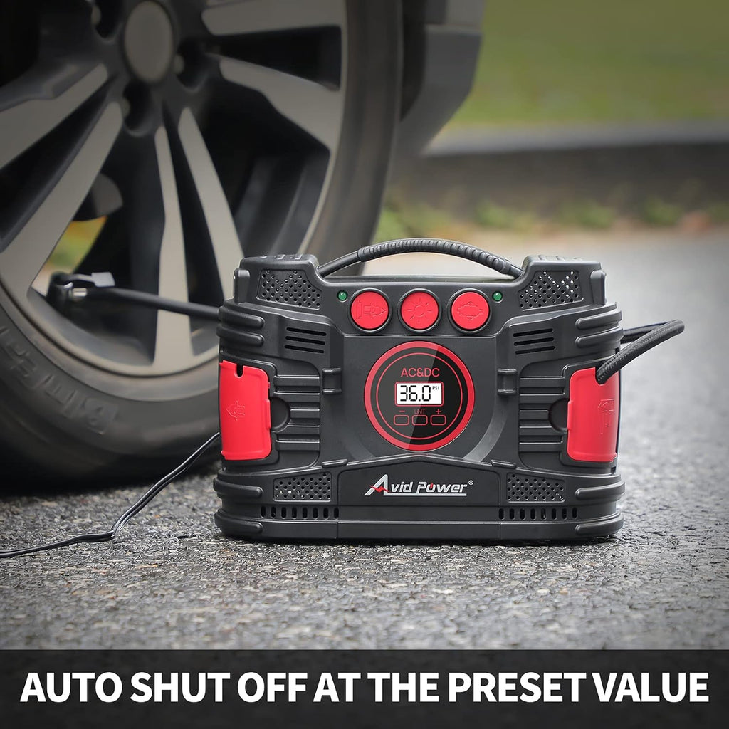 AC/DC Tire Inflator Portable Air Compressor with Dual Motors Digital Gauge LED Light Pack of 2 B2701